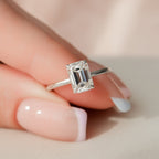 1.50 CT Emerald Cut Hidden Halo Style Moissanite Engagement Ring