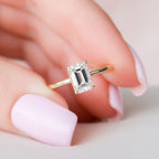 1.50 CT Emerald Cut Hidden Halo Style Moissanite Engagement Ring
