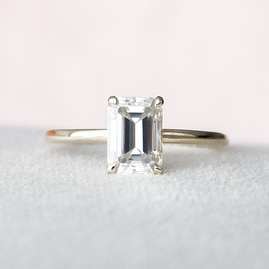 1.50 CT Emerald Cut Hidden Halo Style Moissanite Engagement Ring