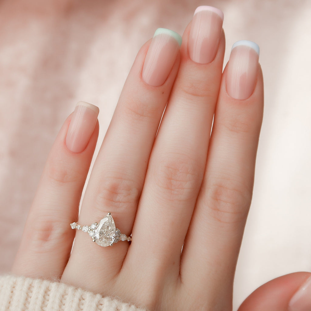 1.50 CT Pear Shaped Moissanite Cluster Engagement Ring