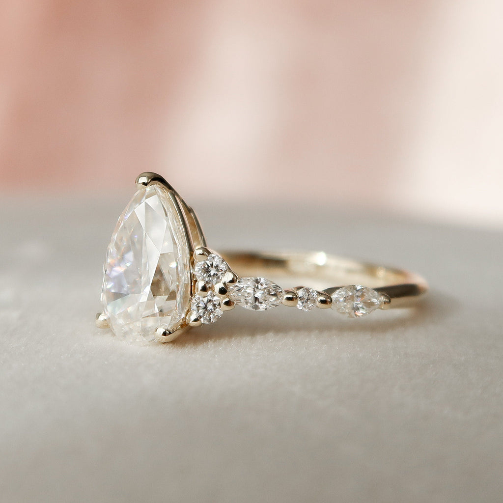 1.50 CT Pear Shaped Moissanite Cluster Engagement Ring