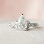 1.50 CT Pear Shaped Moissanite Cluster Engagement Ring
