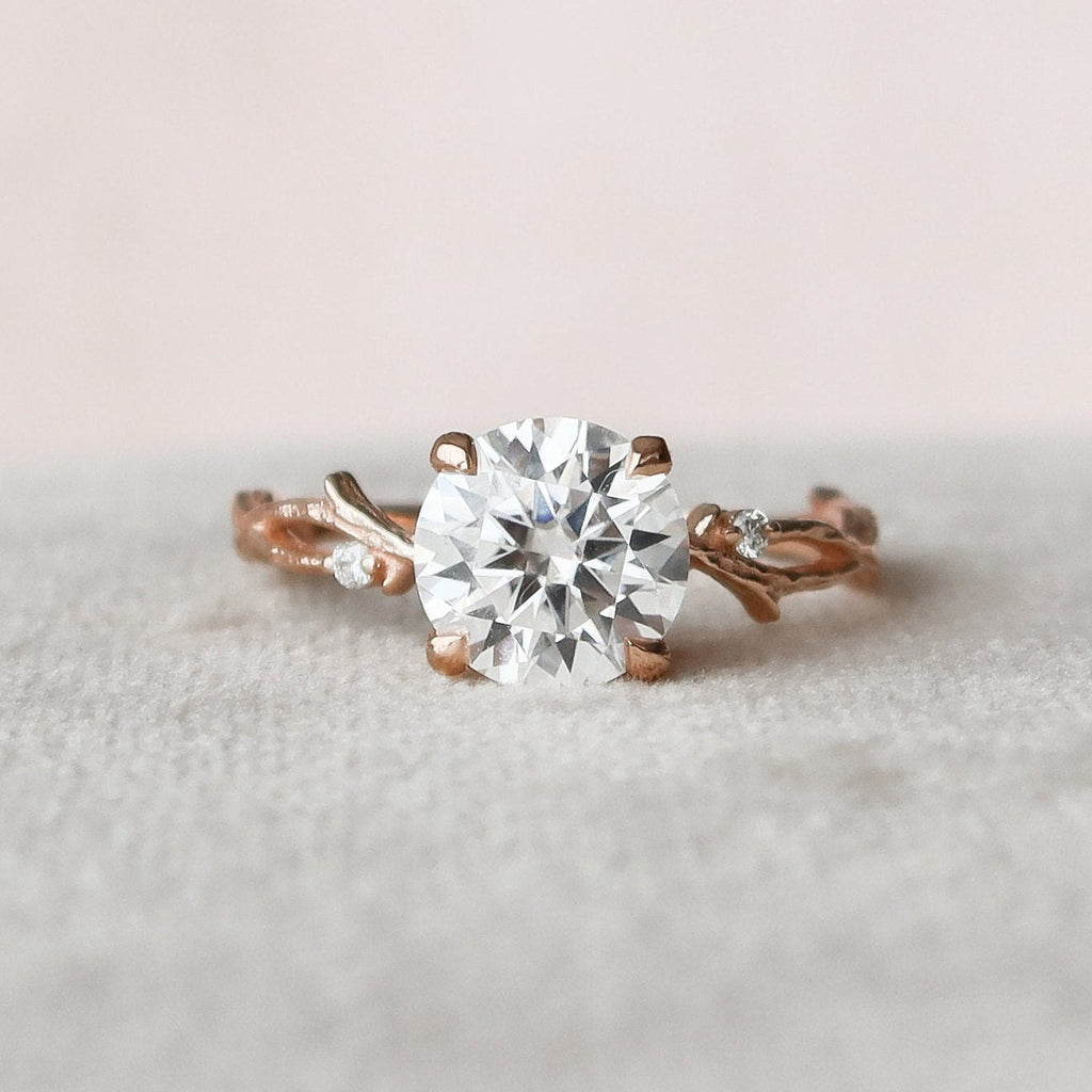 2.0 CT Round Cut Moissanite Nature Inspired Engagement Ring