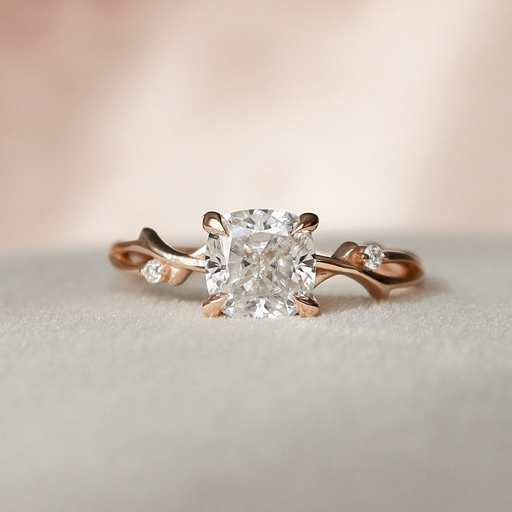 1.50 CT Cushion Cut Nature Inspired Moissanite Engagement Ring
