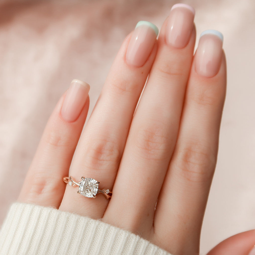 1.50 CT Cushion Cut Nature Inspired Moissanite Engagement Ring