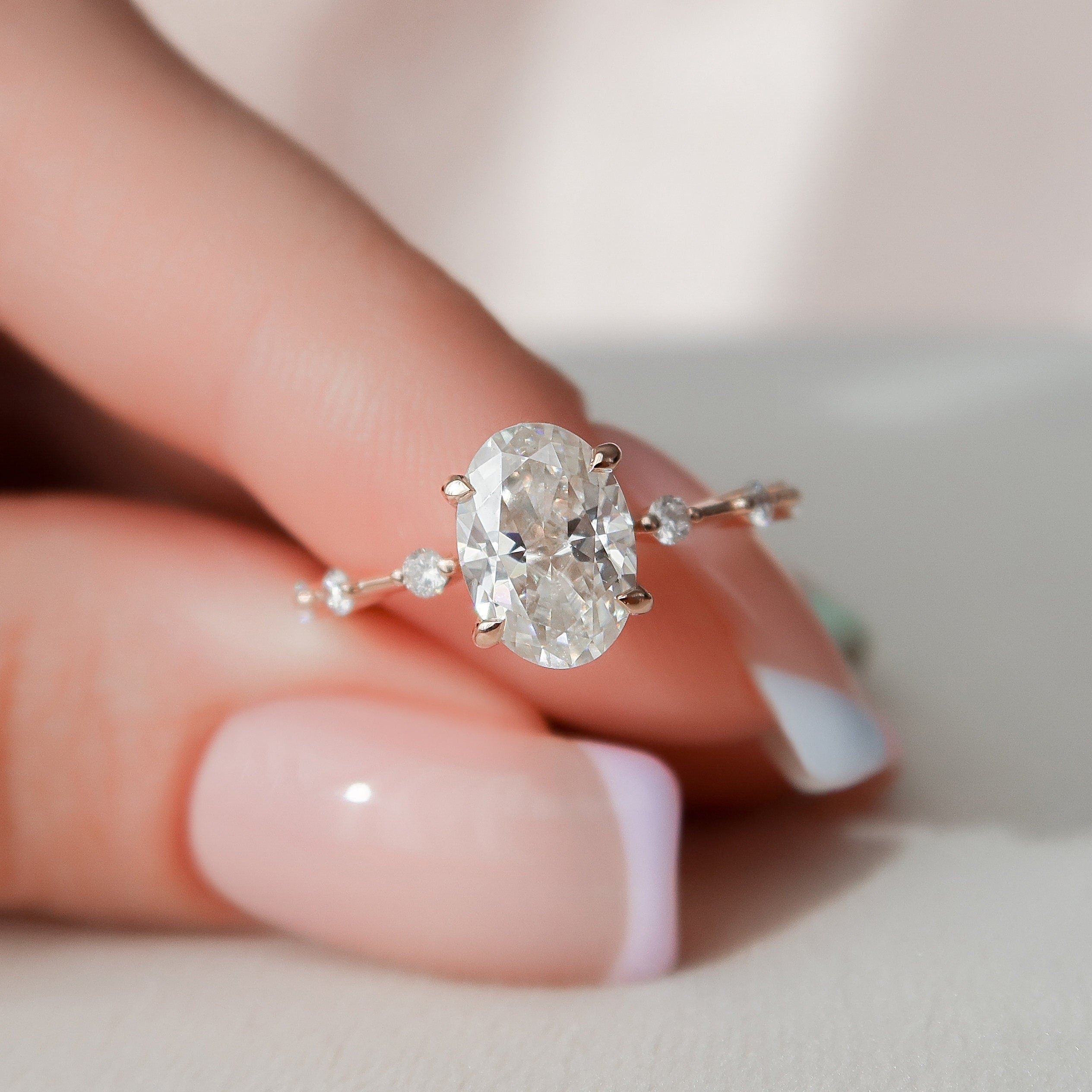 1.50 - 3.50 CT Oval Cut Dainty Moissanite Engagement Ring