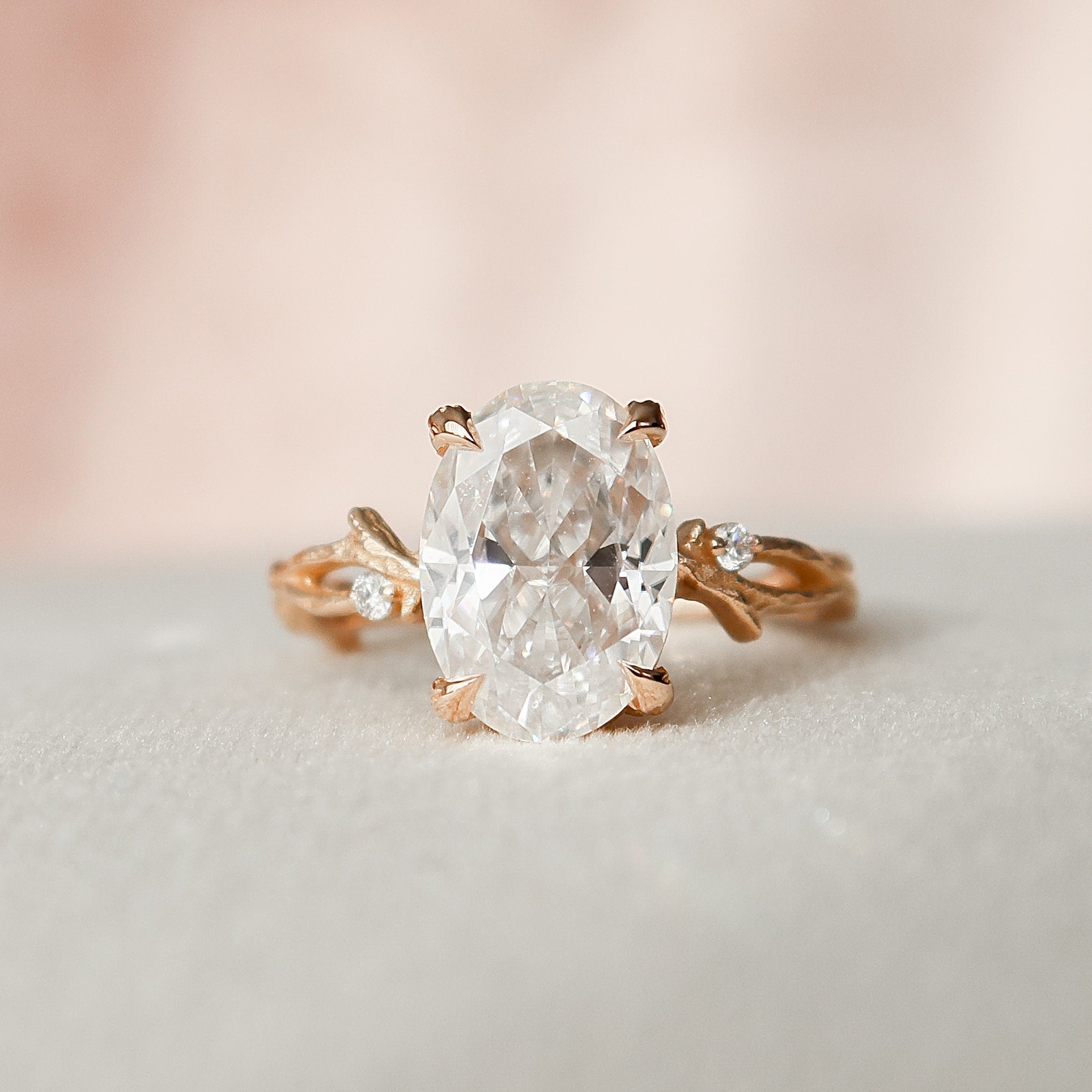 2.0 CT Oval Cut Moissanite Nature Inspired Engagement Ring