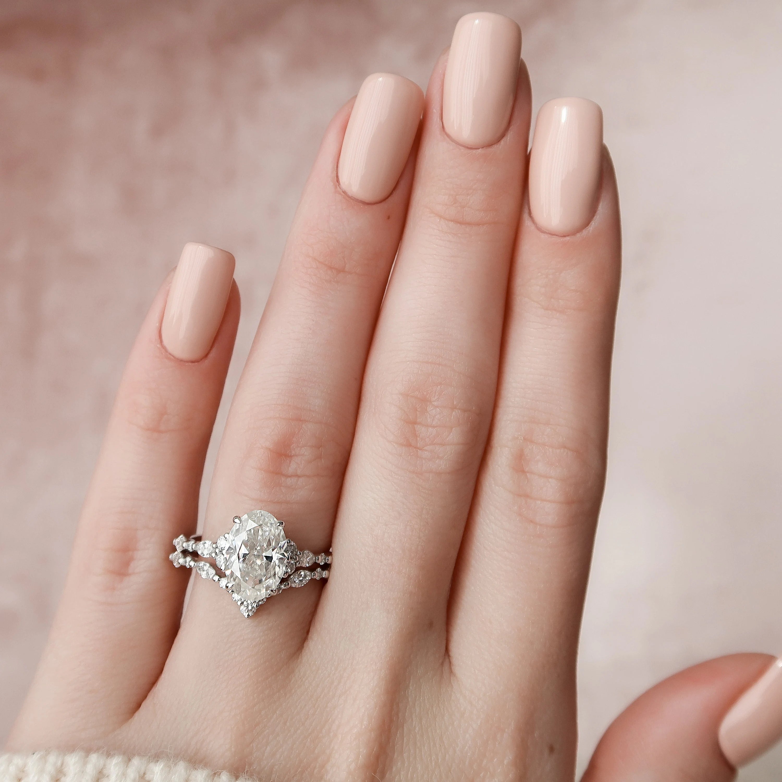 3.0CT Oval Cut Moissanite Cluster Bridal Ring Set Secondary image