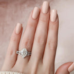 3.0CT Oval Cut Moissanite Cluster Bridal Ring Set