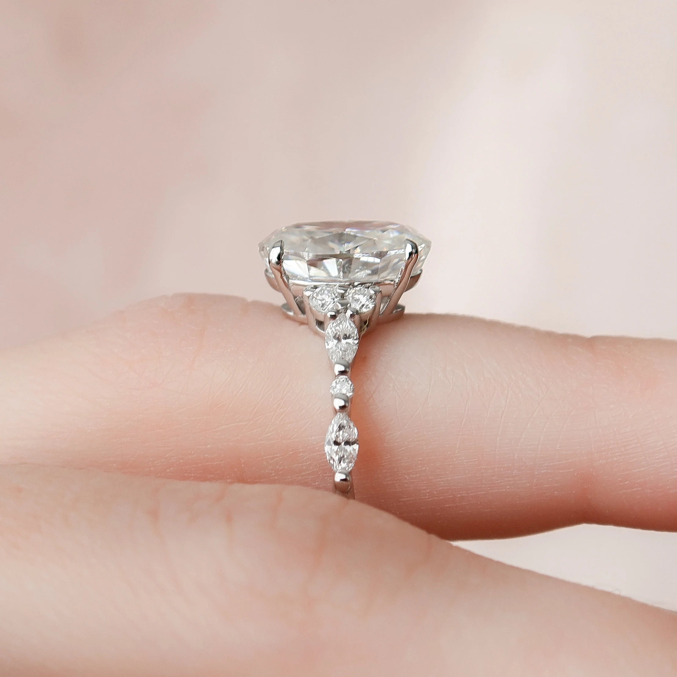 3.0CT Oval Cut Moissanite Cluster Bridal Ring Set
