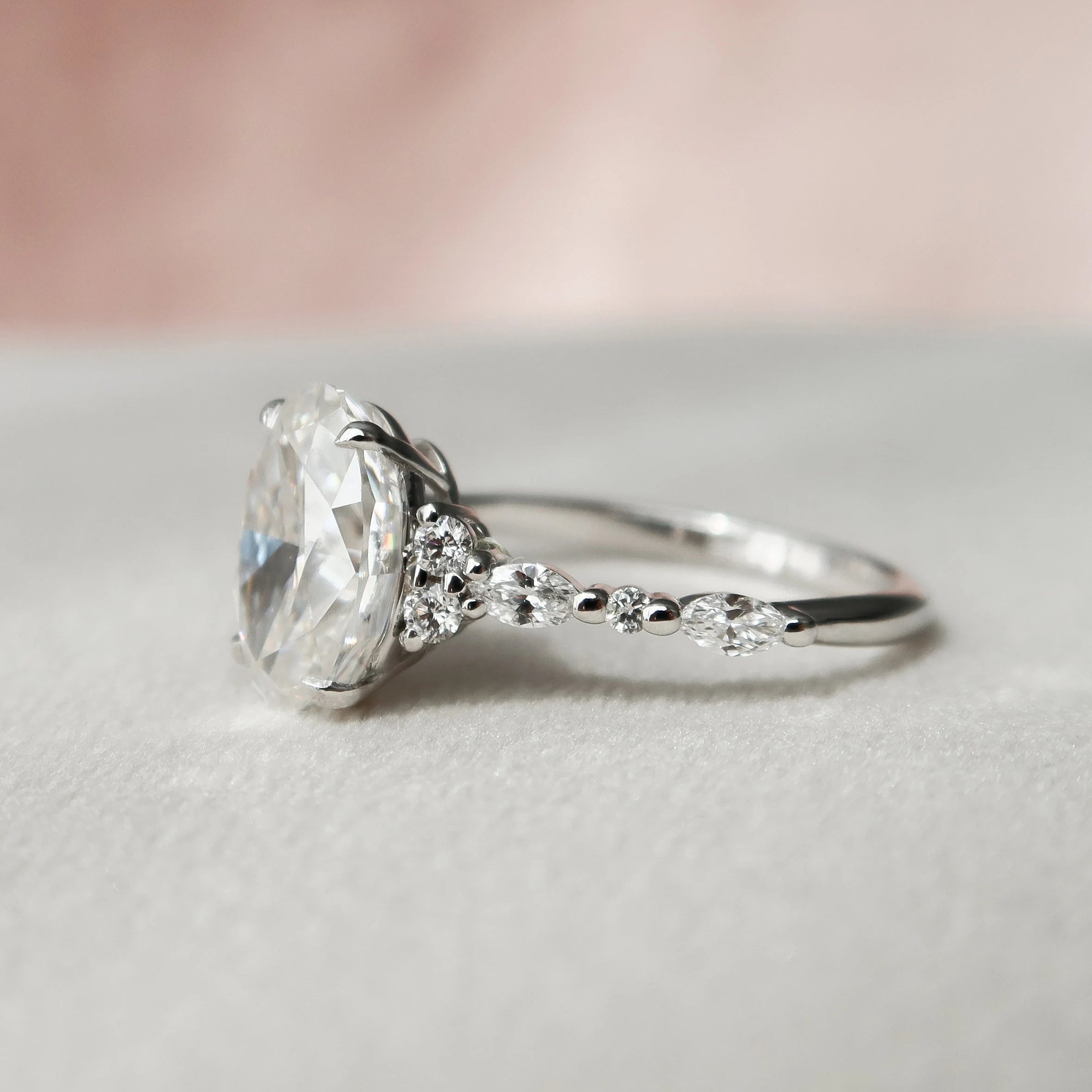 3.0CT Oval Cut Moissanite Cluster Bridal Ring Set