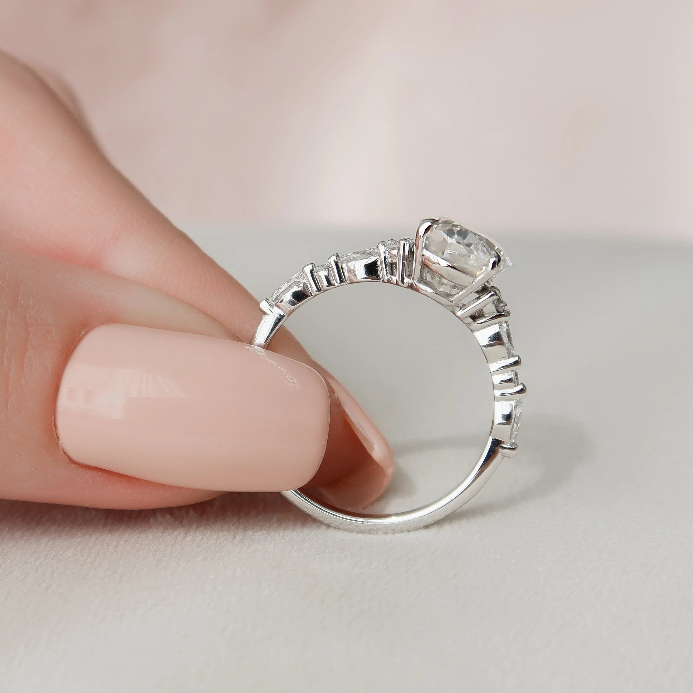 3.0CT Oval Cut Moissanite Cluster Bridal Ring Set