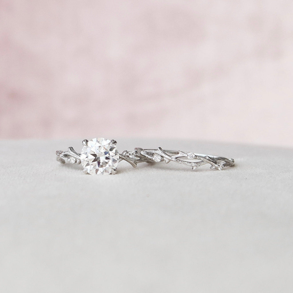 2.0CT Round Cut Moissanite Twig Nature Inspired Bridal Ring Set