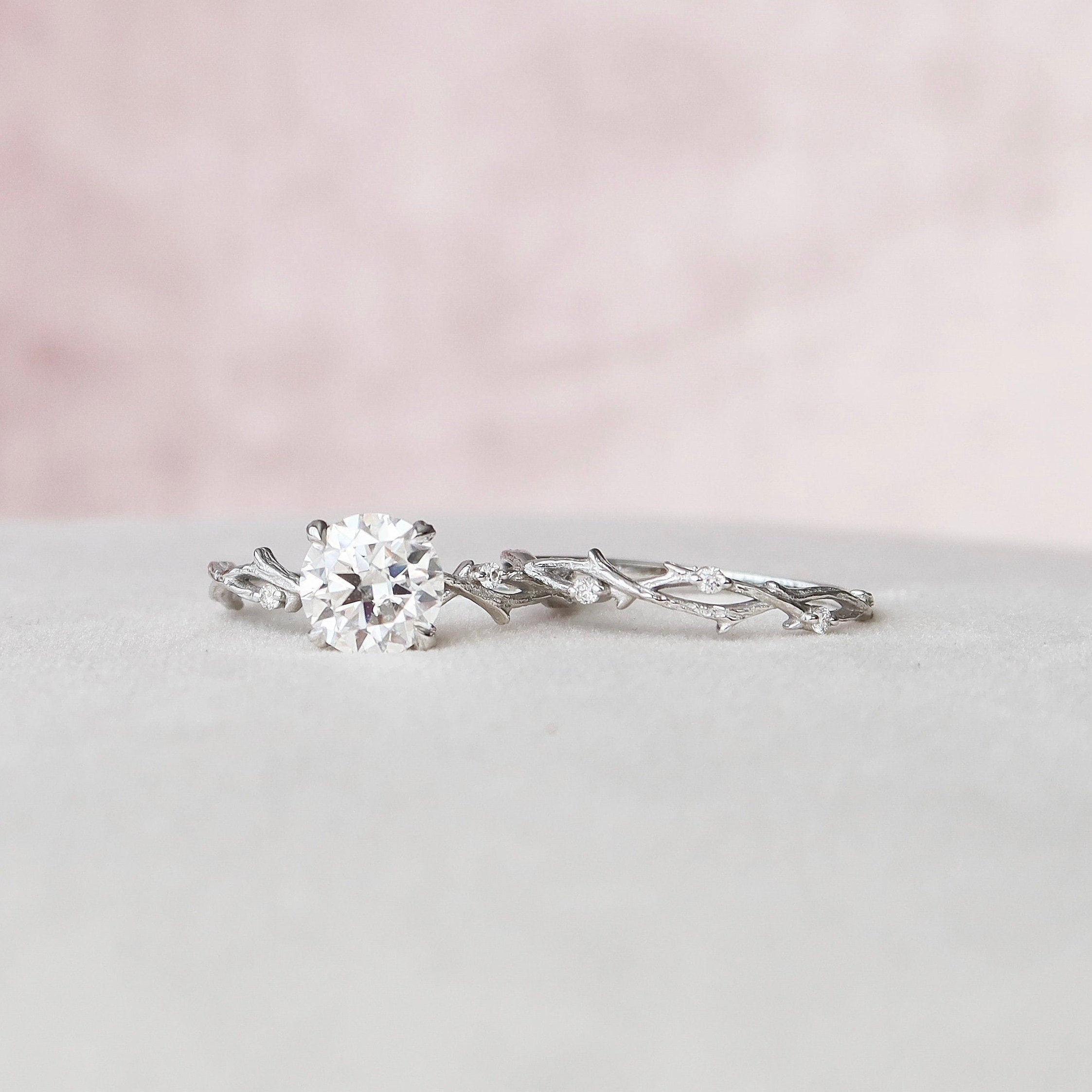 2.0CT Round Cut Moissanite Twig Nature Inspired Bridal Ring Set