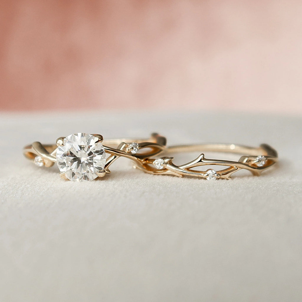 1.0CT Round Cut Moissanite Twig Style Bridal Ring Set