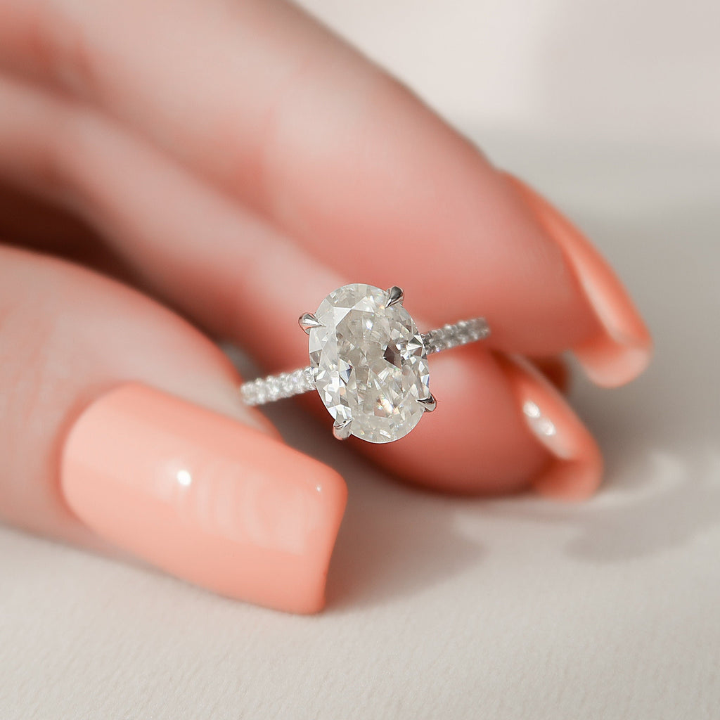 2.0 CT Oval Moissanite Pave Setting Engagement Ring