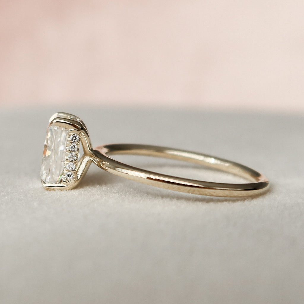 1.50 CT Radiant Cut Moissanite Hidden Halo Engagement Ring