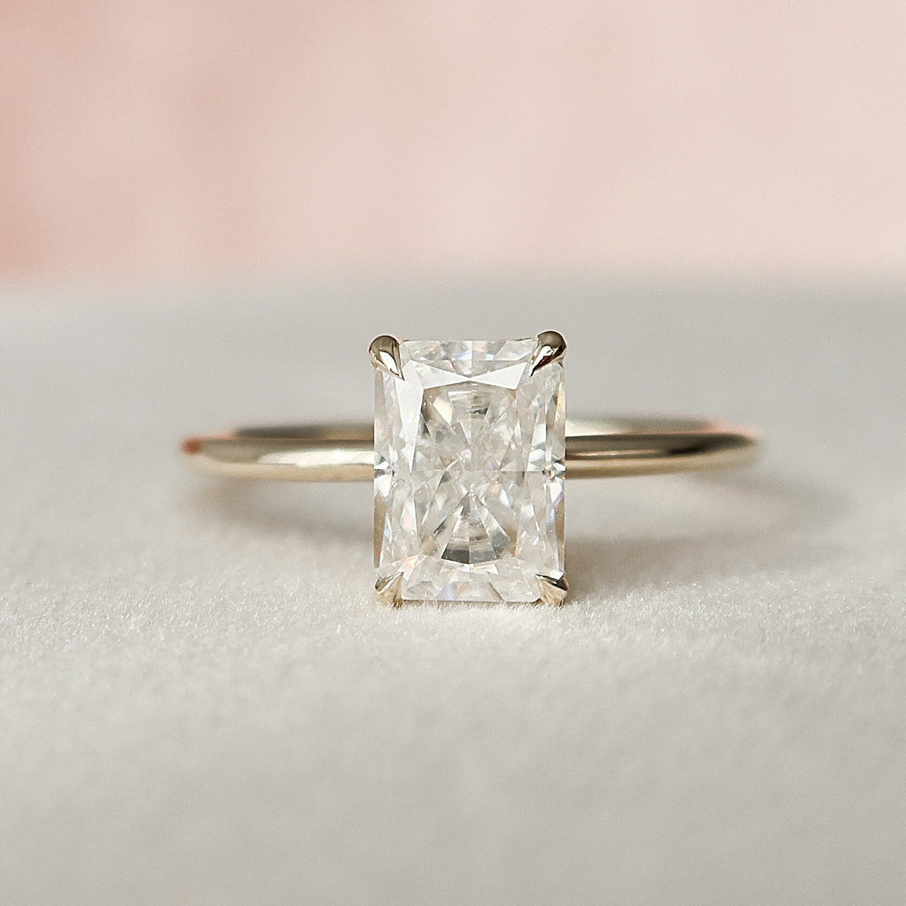 1.50 CT Radiant Cut Moissanite Hidden Halo Engagement Ring