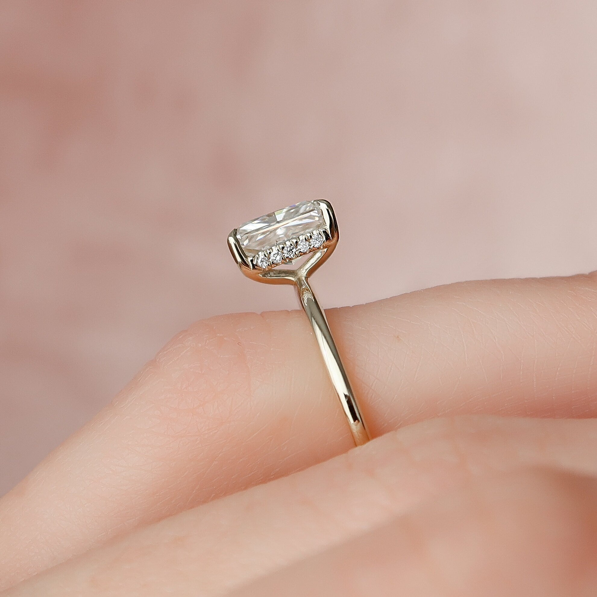 1.50 CT Radiant Cut Moissanite Hidden Halo Engagement Ring