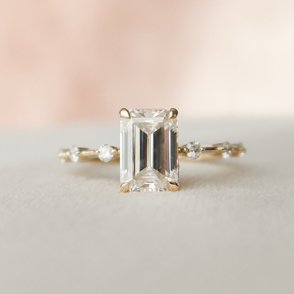 2.0 CT Emerald Moissanite Pave Style Engagement Ring