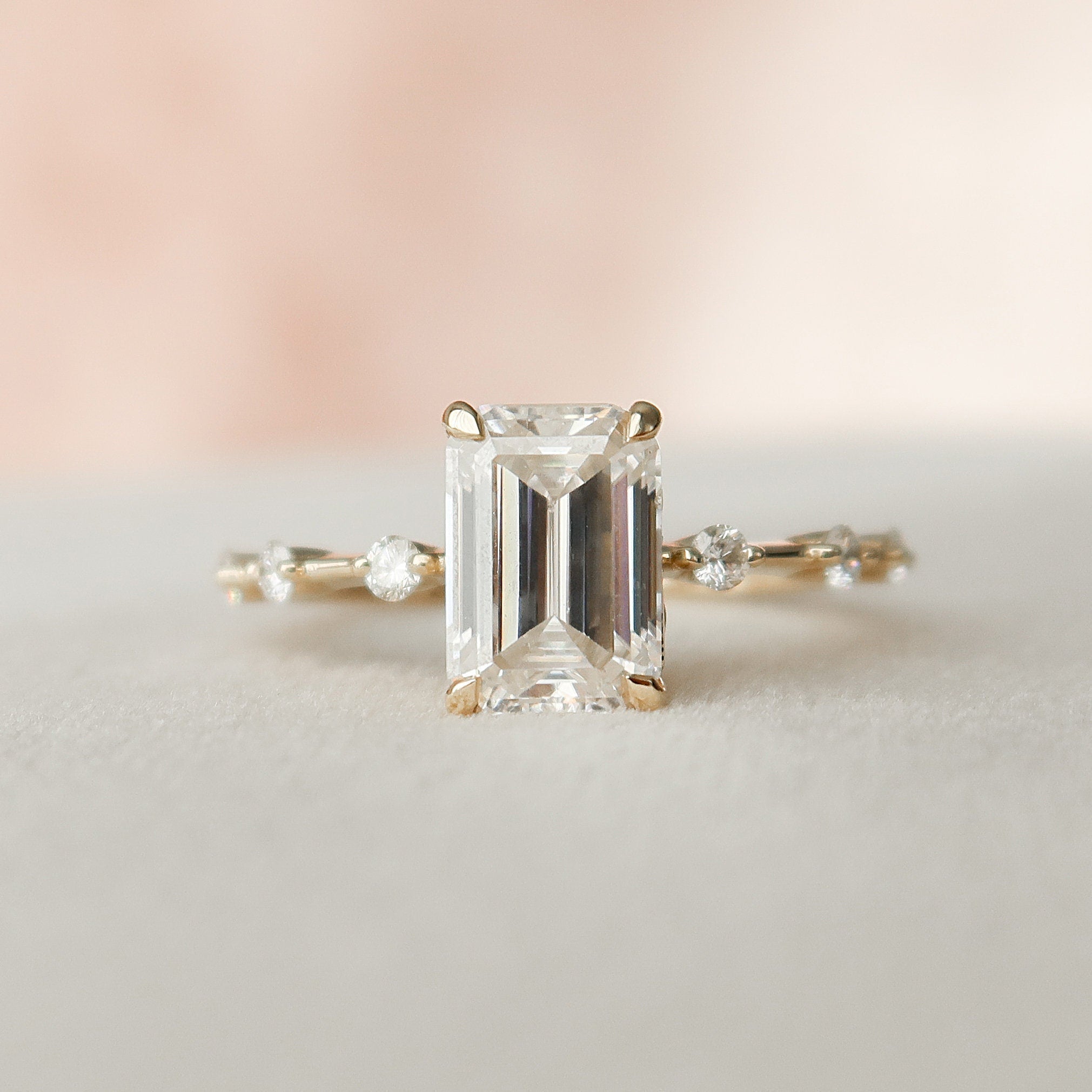 2.0 CT Emerald Moissanite Pave Style Engagement Ring