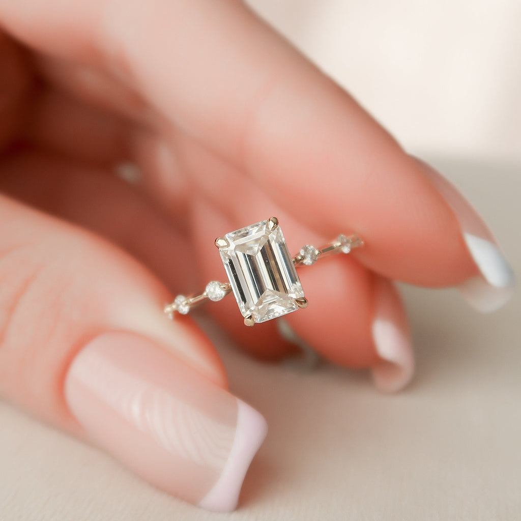 2.0 CT Emerald Moissanite Pave Style Engagement Ring