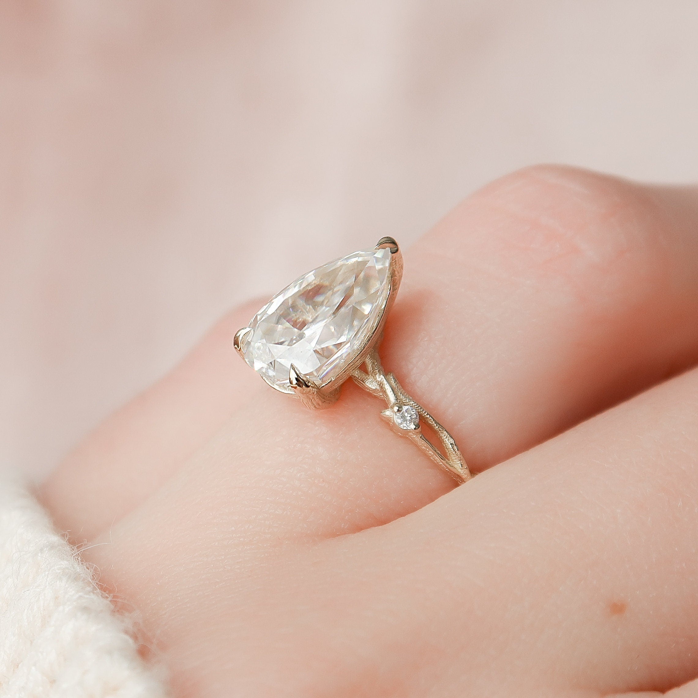 2.50 CT Pear Cut Nature Inspired Twig Style Moissanite Engagement Ring