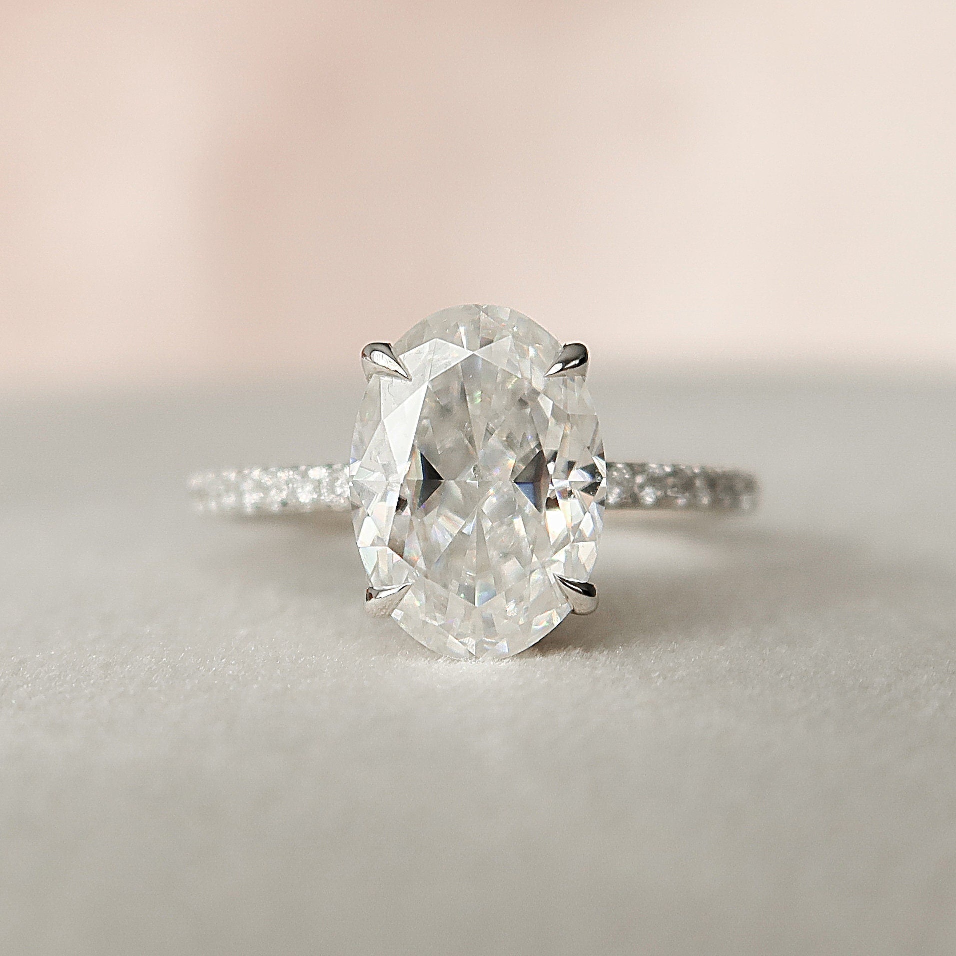 2.50 CT Oval Moissanite Pave Setting Engagement Ring