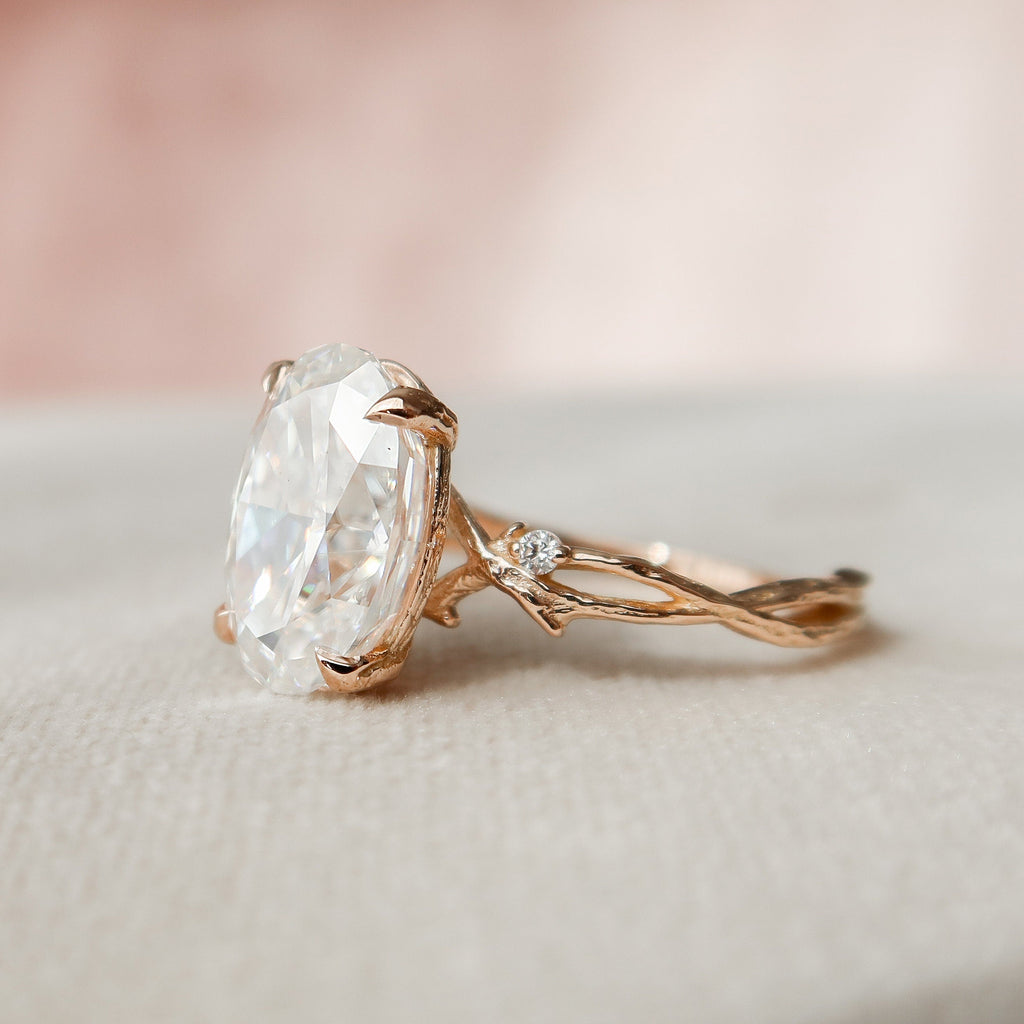 4.0 CT Oval Cut Moissanite Nature Inspired Engagement Ring