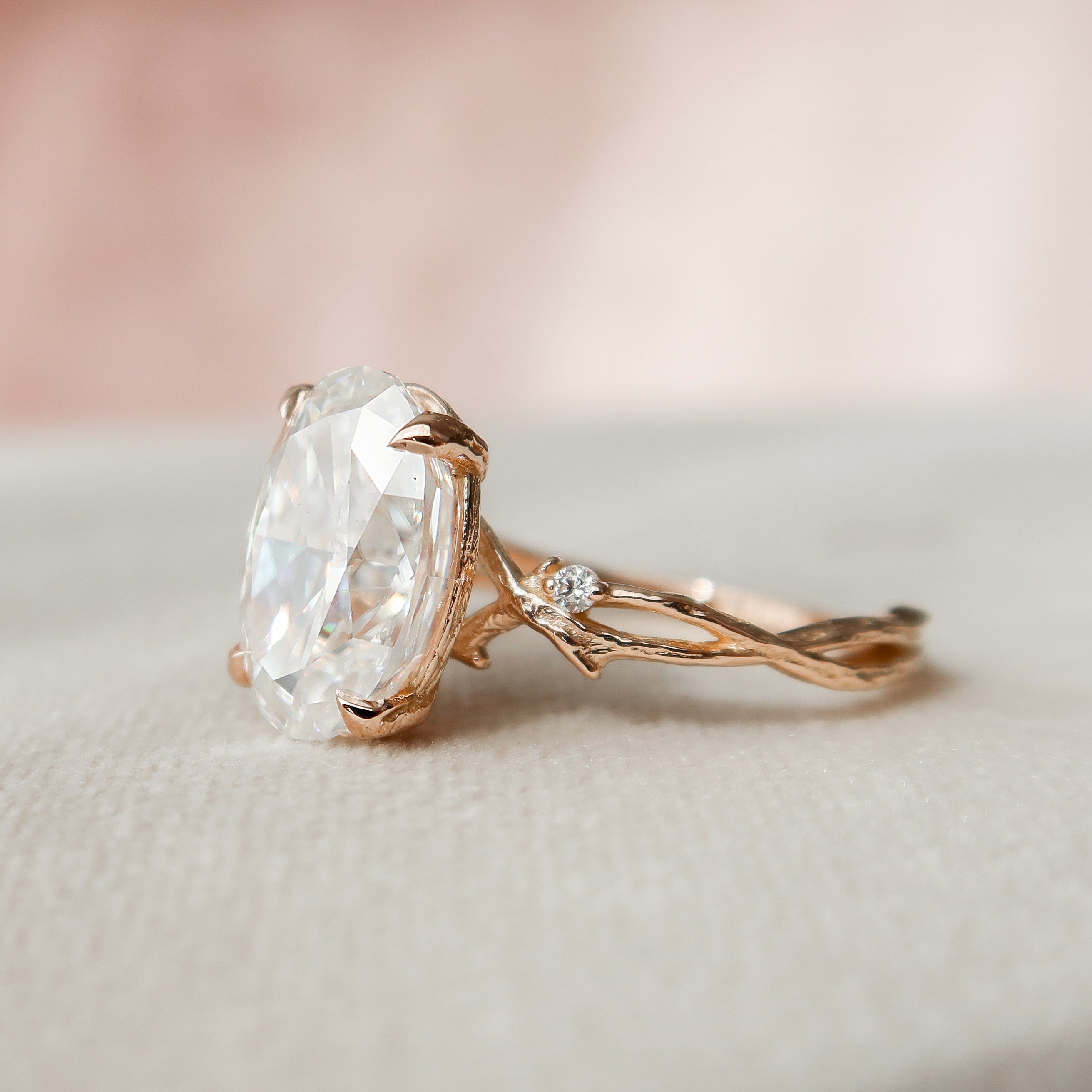 4.0 CT Oval Cut Moissanite Nature Inspired Engagement Ring