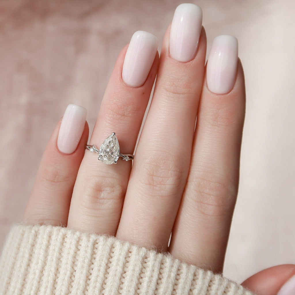 1.50 CT Pear Moissanite Nature Inspired Engagement Ring