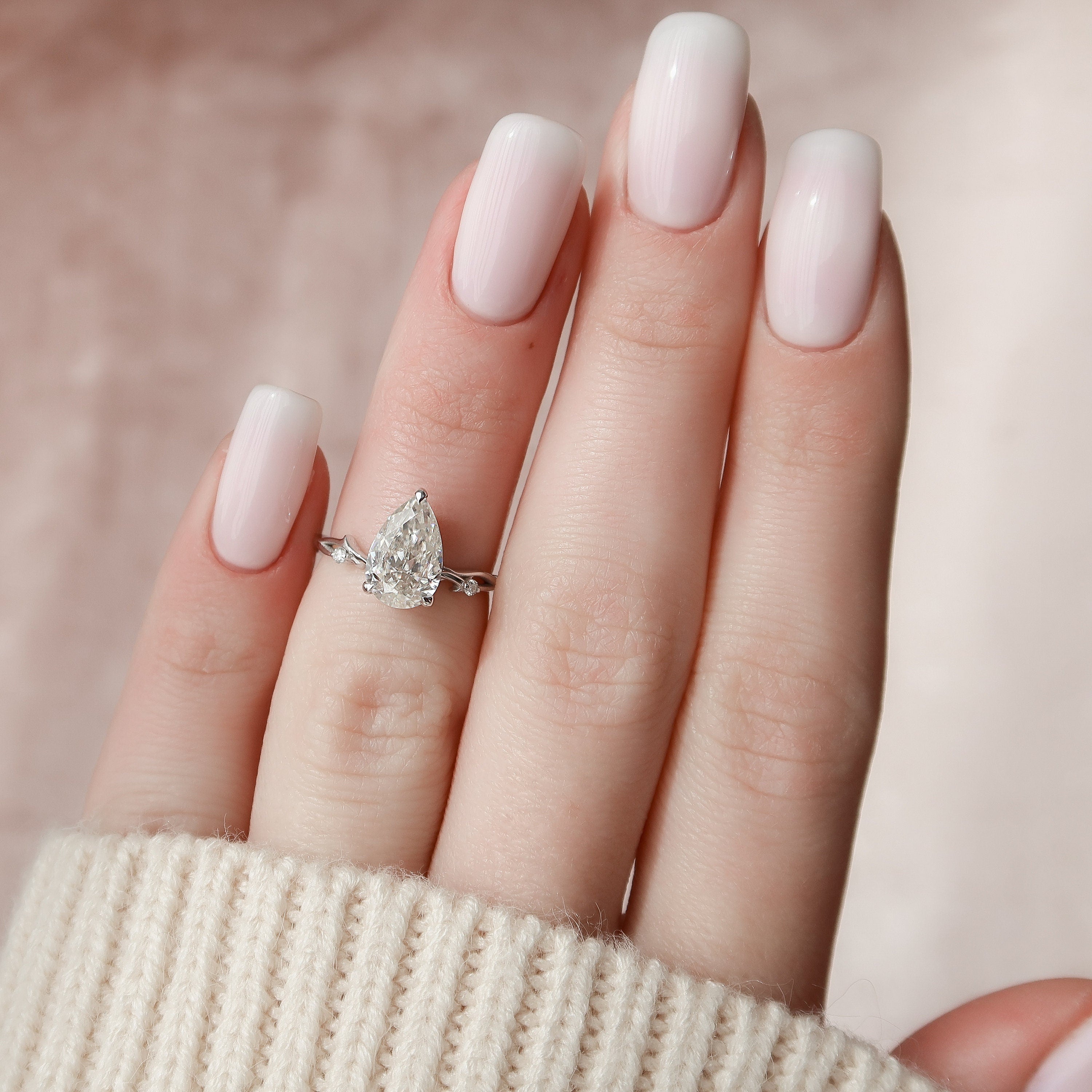 1.50 CT Pear Moissanite Nature Inspired Engagement Ring