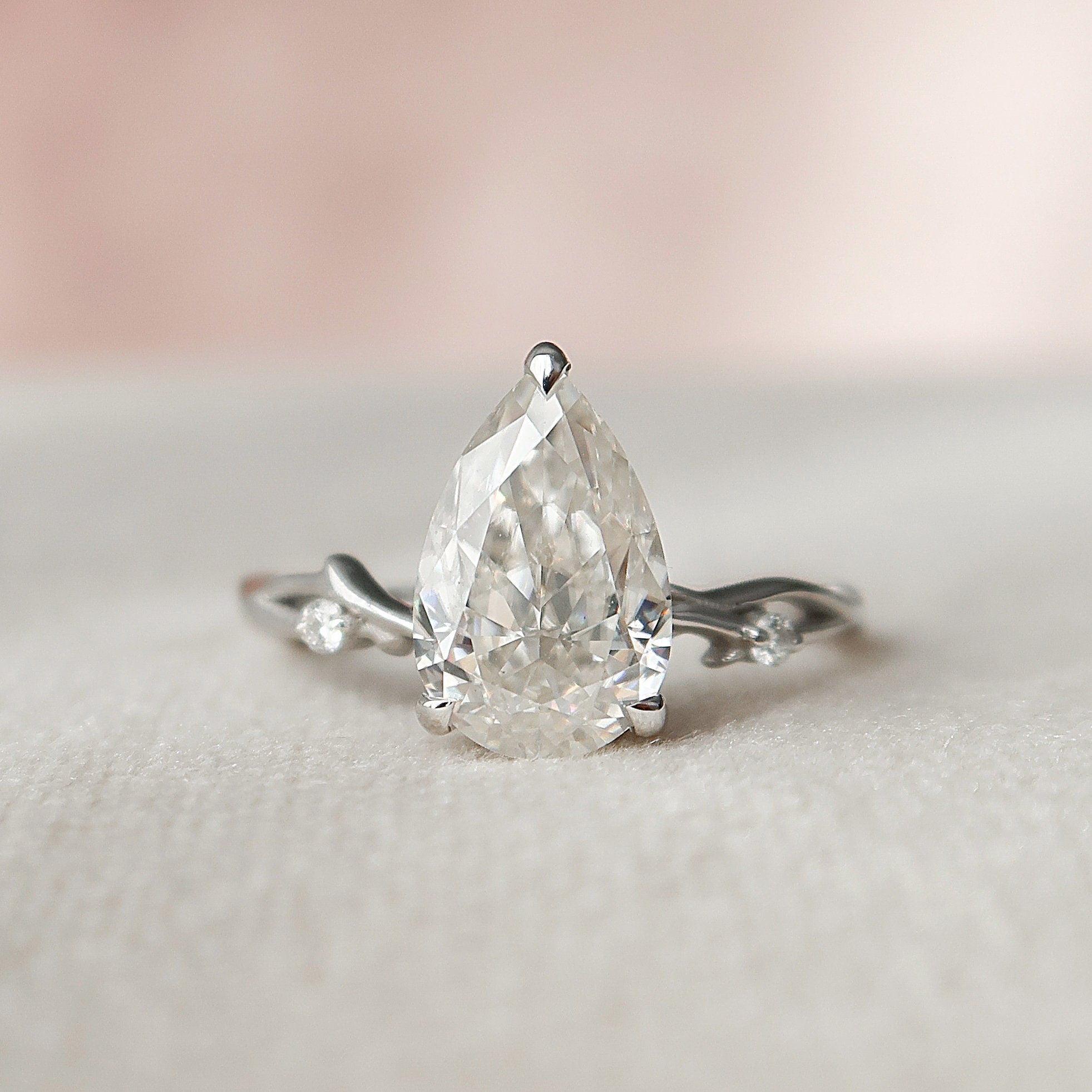 1.50 CT Pear Moissanite Nature Inspired Engagement Ring