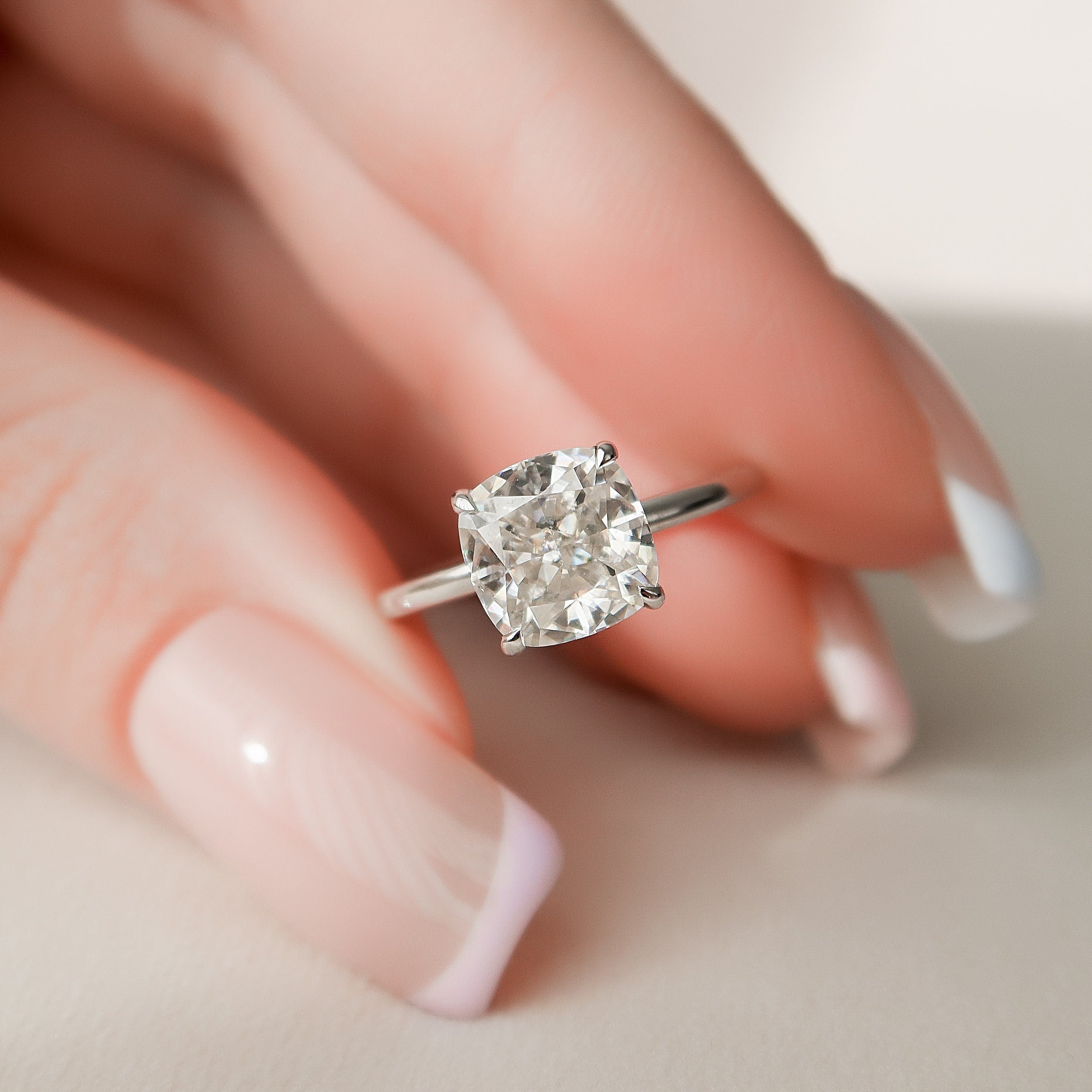2.0 CT Cushion Cut Moissanite Hidden Halo Engagement Ring