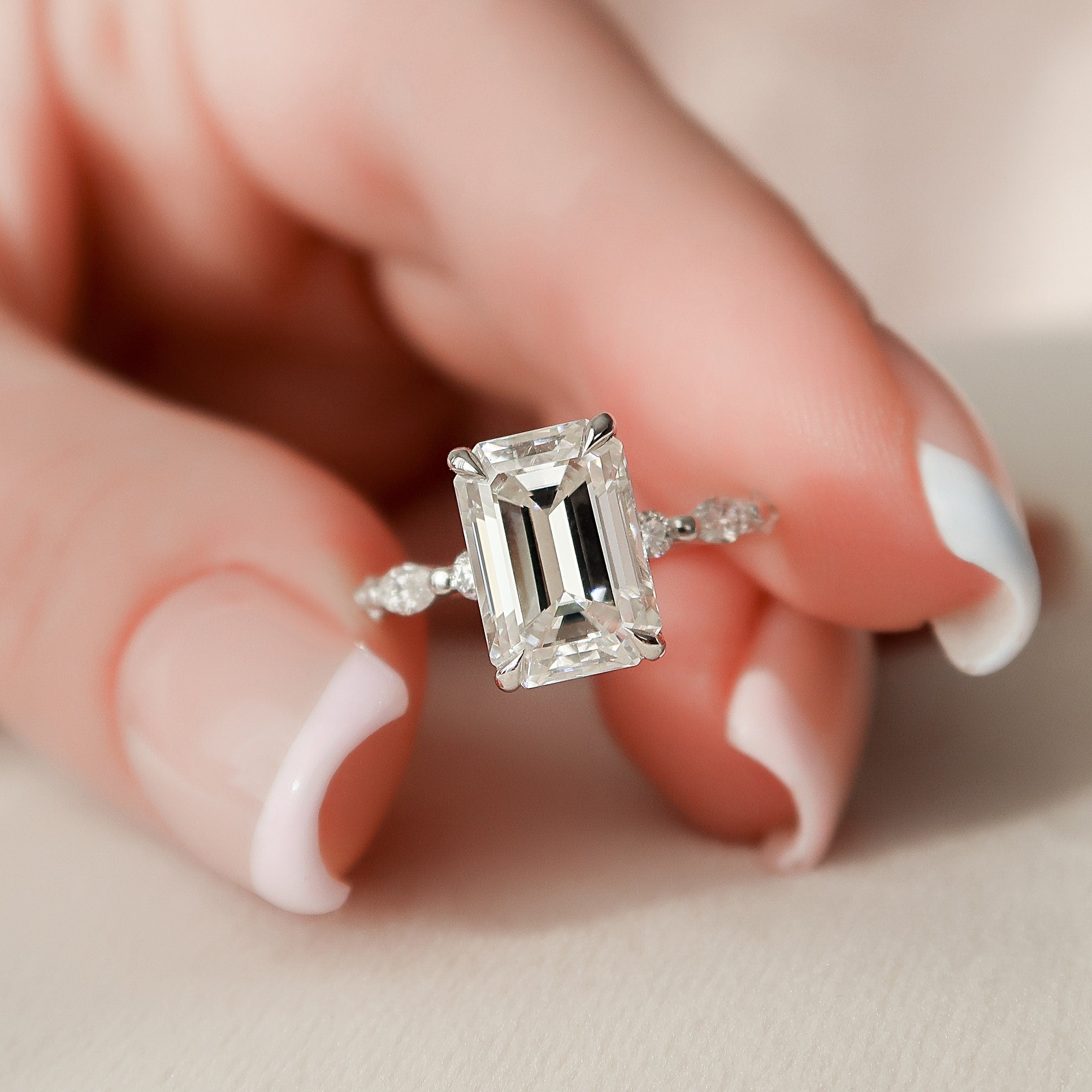 3.0 CT Emerald Moissanite Pave Setting Engagement Ring