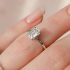 1.50 CT Emerald Cut Hidden Halo Style Moissanite Engagement Ring