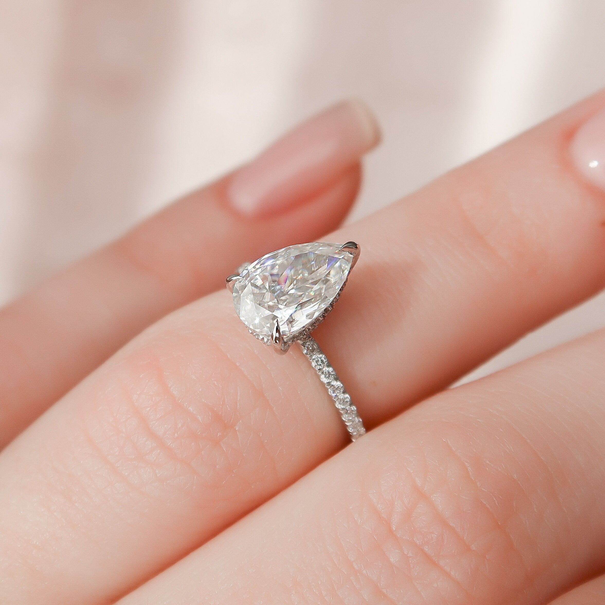 1.50 CT Pear Moissanite Pave Setting Engagement Ring
