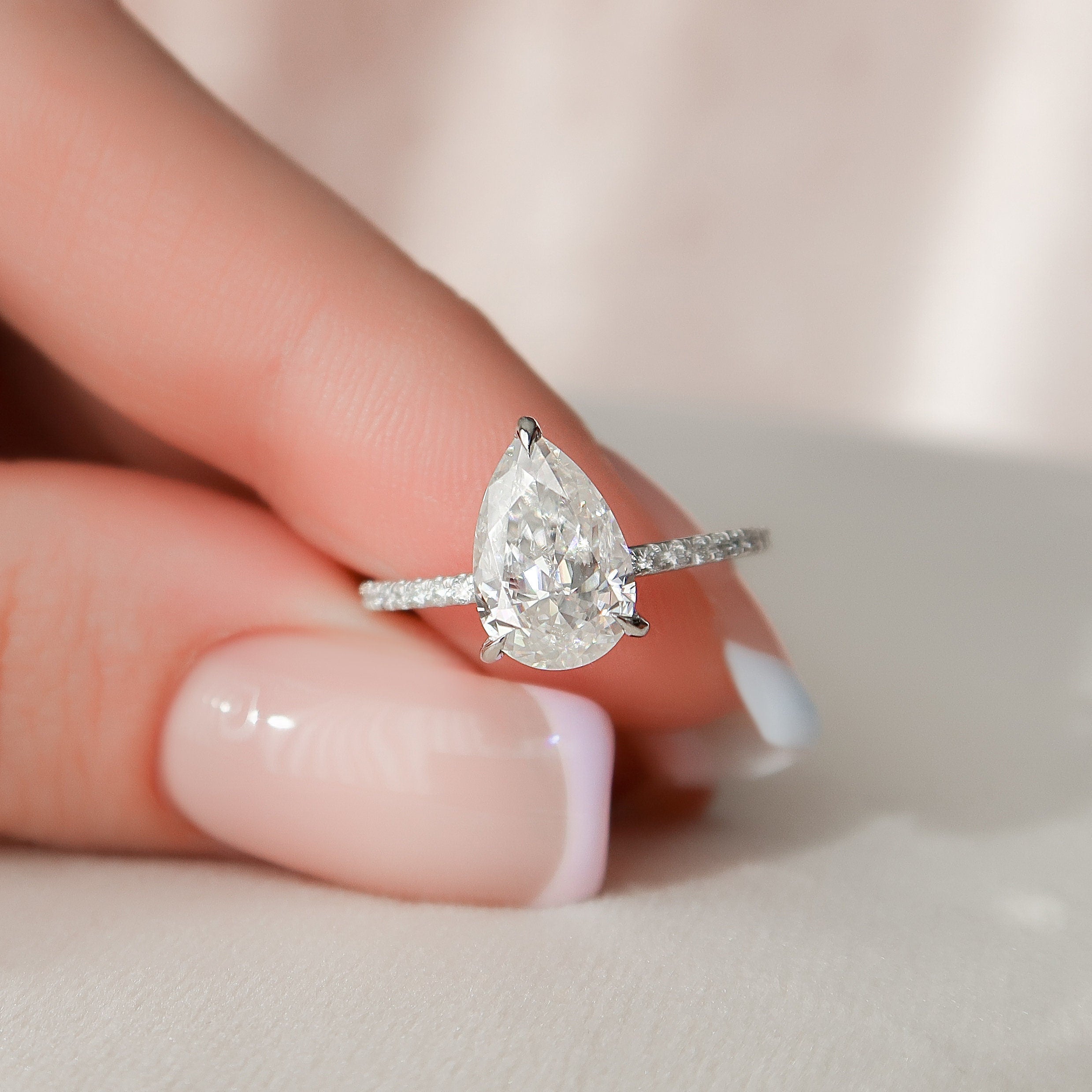 1.50 CT Pear Moissanite Pave Setting Engagement Ring