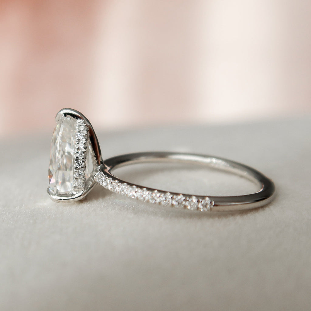 1.50 CT Pear Moissanite Pave Setting Engagement Ring