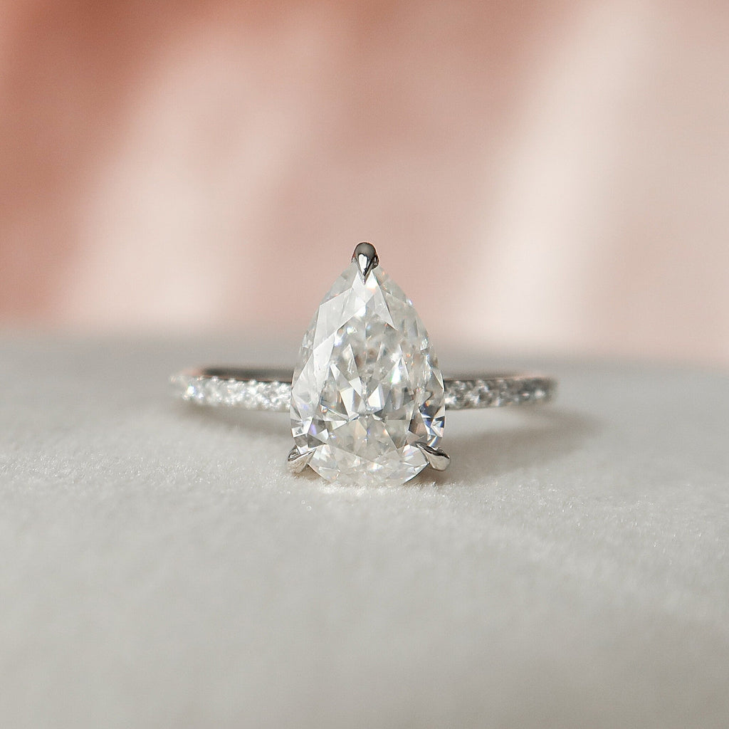 1.50 CT Pear Moissanite Pave Setting Engagement Ring