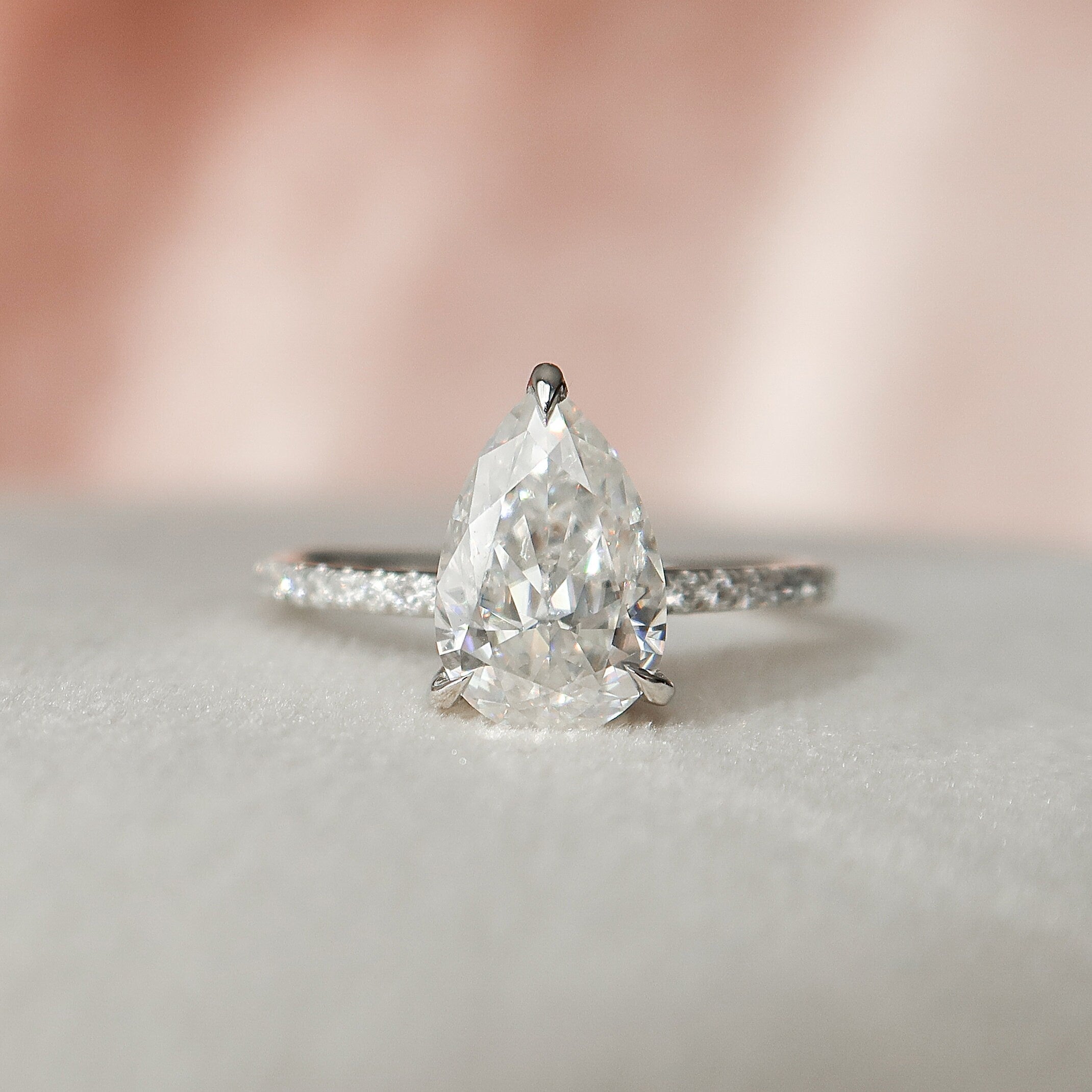 1.50 CT Pear Moissanite Pave Setting Engagement Ring