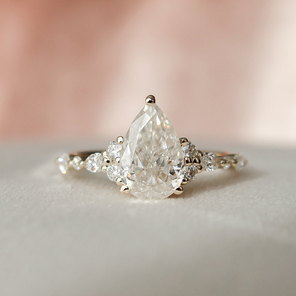 1.50 CT Pear Shaped Moissanite Cluster Engagement Ring