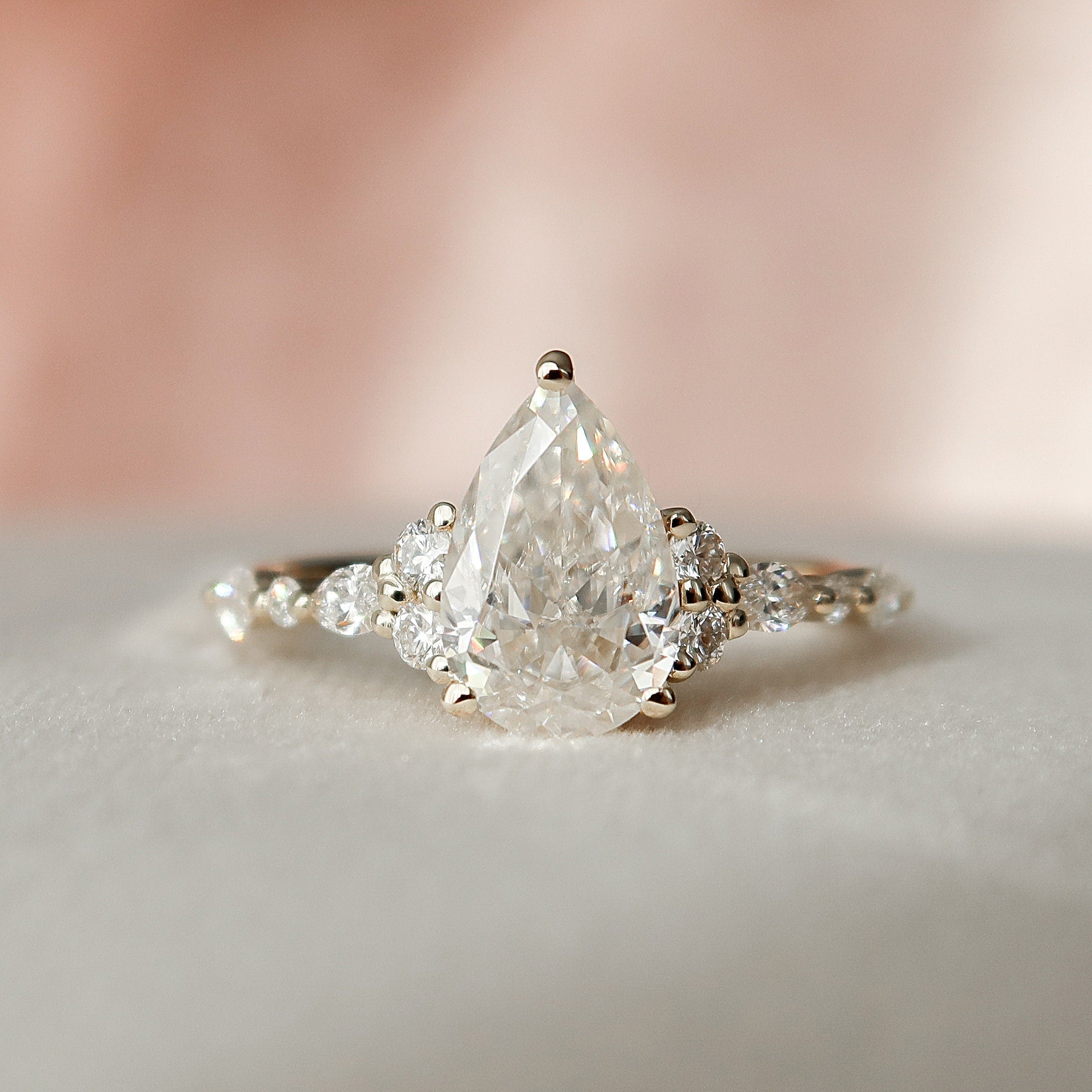 1.50 CT Pear Shaped Moissanite Cluster Engagement Ring