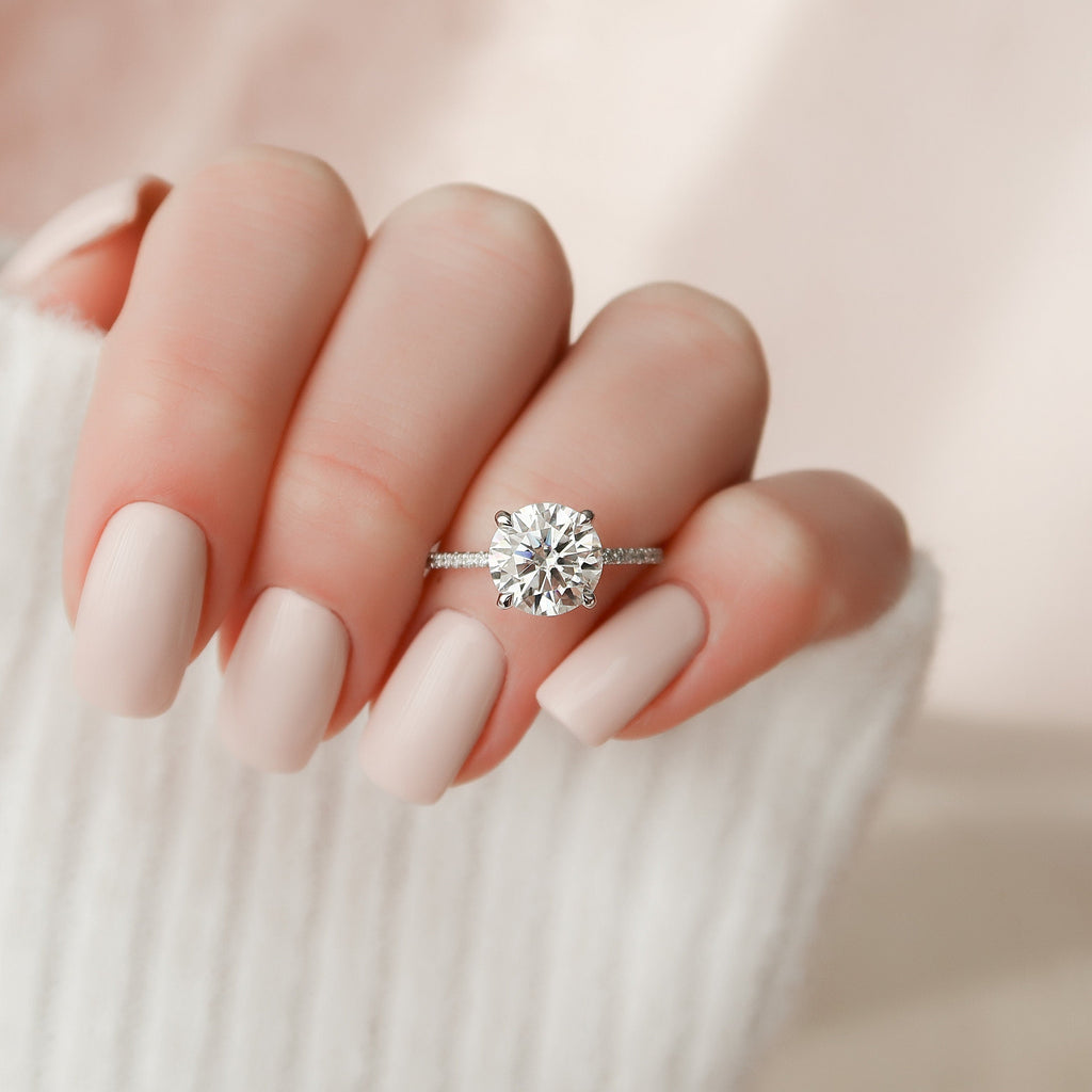 2.50 CT Round Moissanite Hidden Halo Engagement Ring