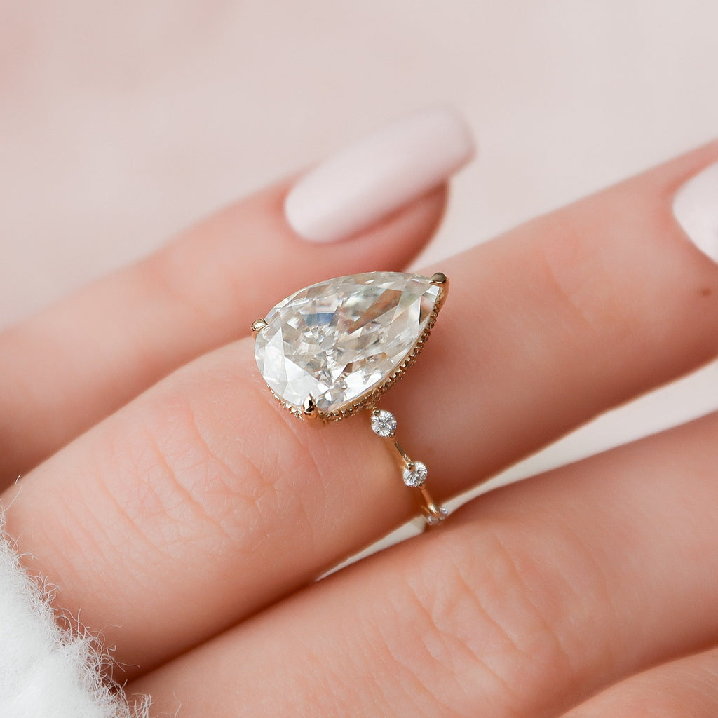 3.50 CT Pear Moissanite Hidden Halo Style Engagement Ring