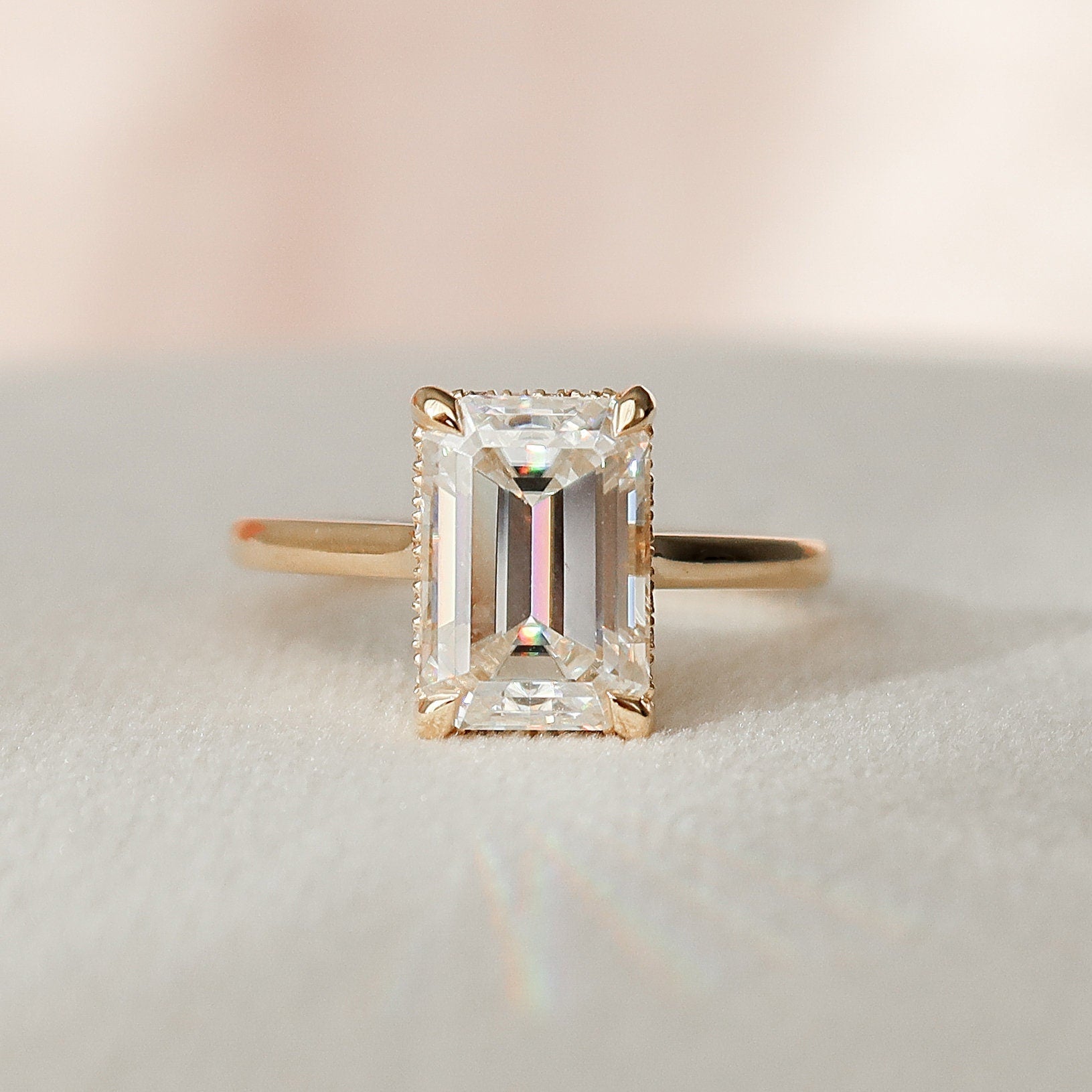 3.0 CT Emerald Moissanite Hidden Halo Setting Engagement Ring
