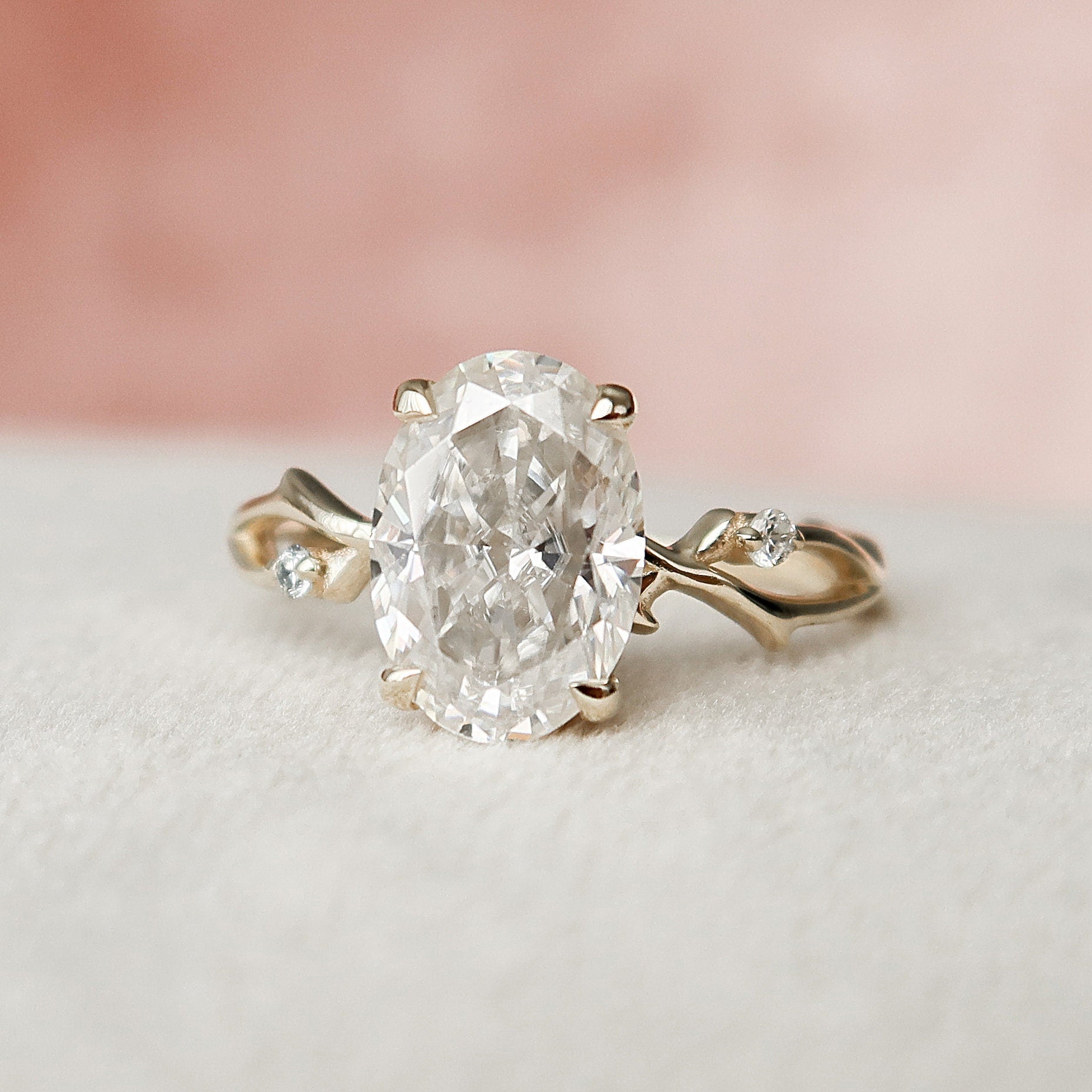 2.0 CT Oval Cut Moissanite Nature Inspired Engagement Ring