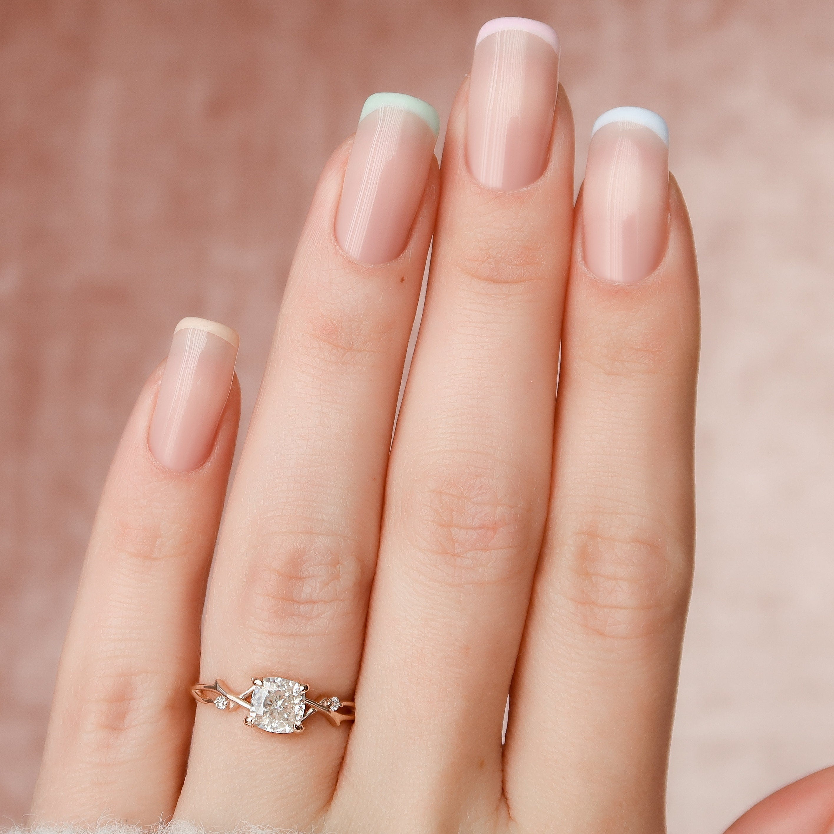 1.0 CT Cushion Cut Nature Inspired Moissanite Engagement Ring
