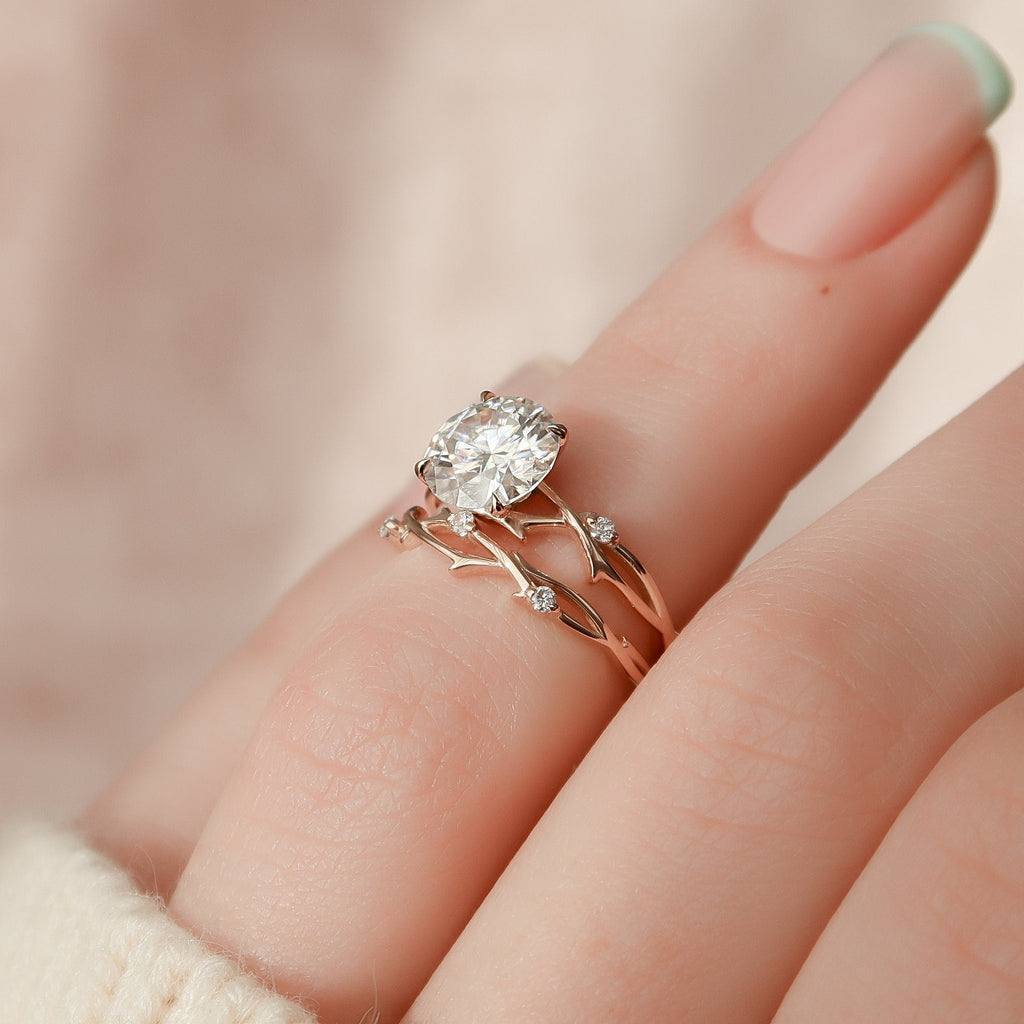 2.0CT Round Cut Moissanite Twig Nature Inspired Bridal Ring Set