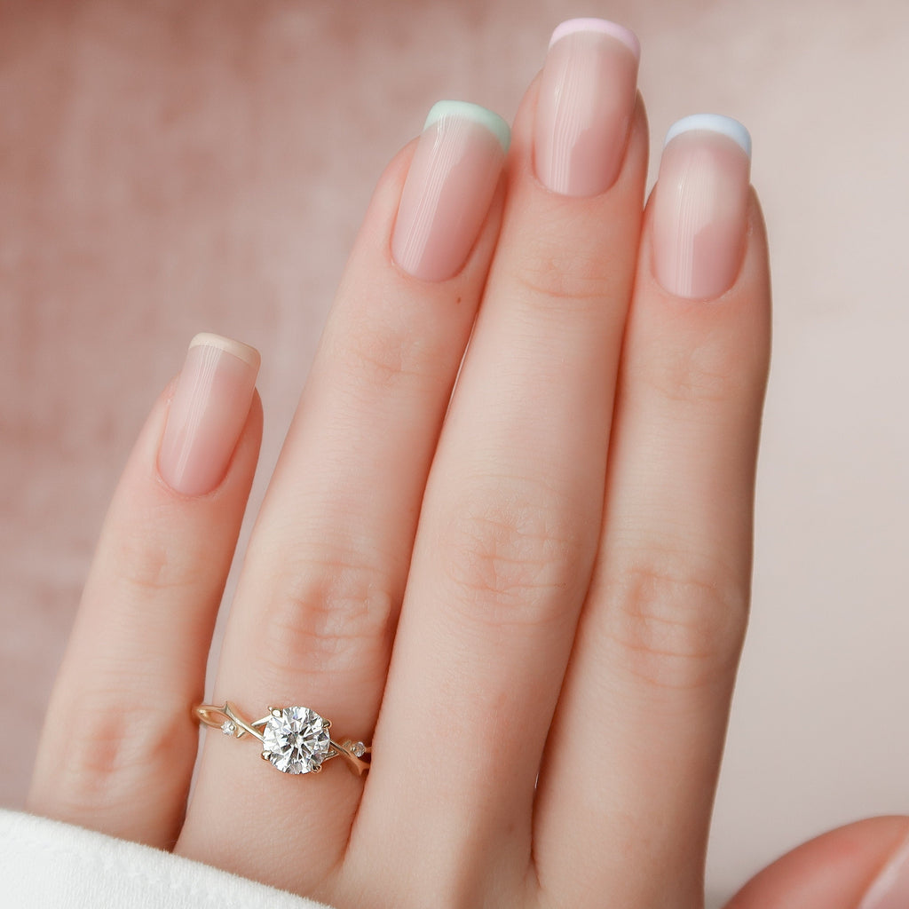 1.0 CT Round Cut Nature Inspired Moissanite Engagement Ring